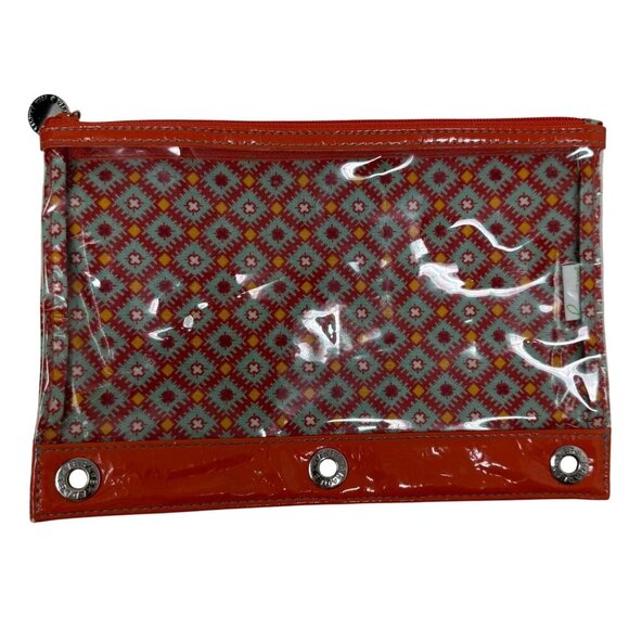 Vera Bradley Frill Paprika Patterned Clear Vinyl Binder Zipper Pouch 3 Grommets - Picture 1 of 4